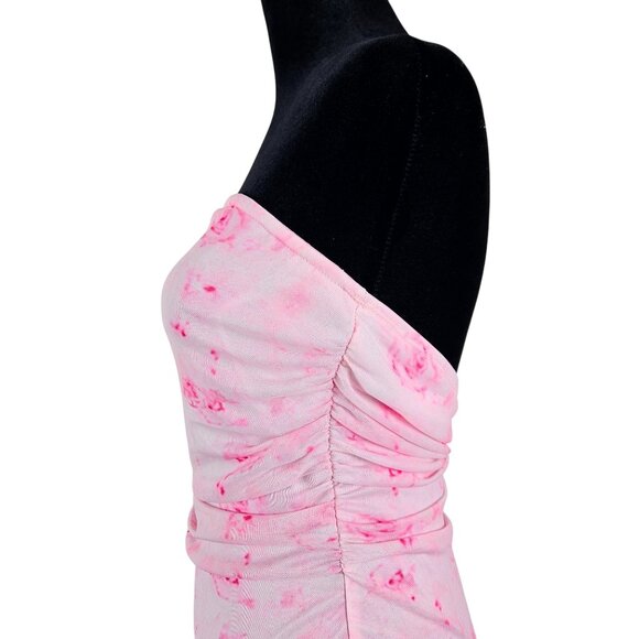 Womens Strapless Floral Milumia Maxi Dress Pink Roses Size S Elegant Wedding - Picture 5 of 11